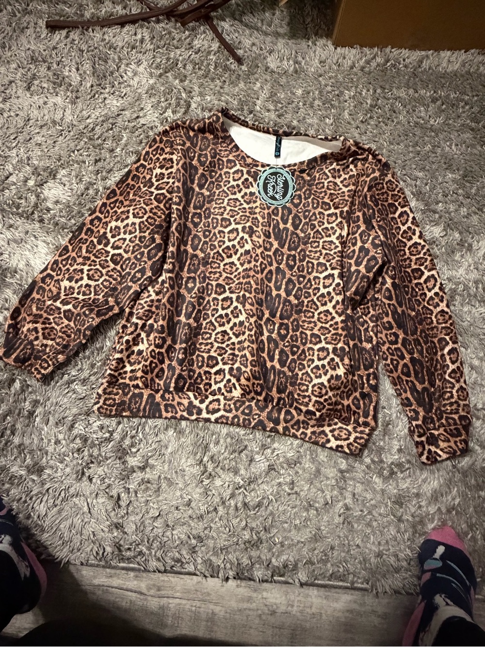 Leopard Print Crewneck Sweatshirt - Brown/Black
